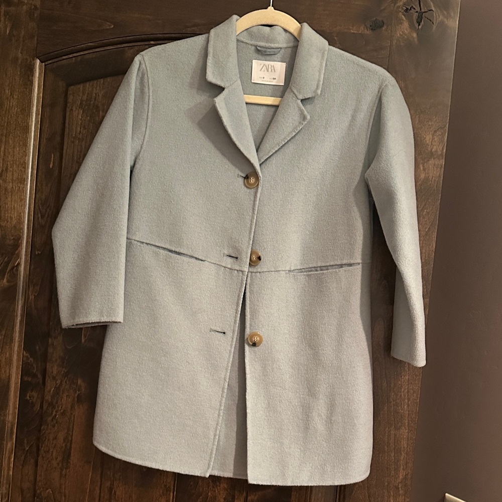 Zara Women's Soft Blue Pea Coat